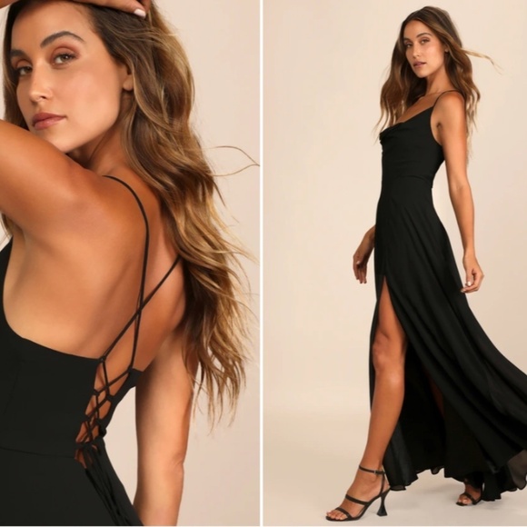 Lulus Dresses & Skirts - LULU's Elegant Wedding Flowy Chiffon Sexy Cowl Neck Lace Up Back Gown NWOT